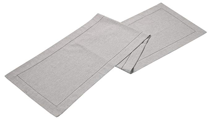 Linen Clubs Cotton Heavy Chambray Hemstitched Table Runner -16x90 Charcoal White