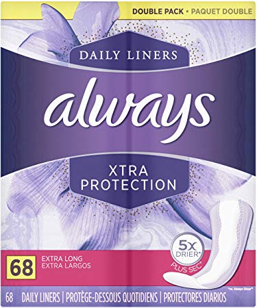 Always Xtra Protection Extra Long Daily Liners 68 Count (2 Packs of 34)