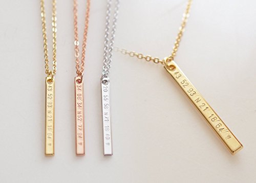 A Personalized Vertical Coordinate Bar Necklace, Bridesmaid gift for her College, graduation gift for best friend, friendship necklace, wedding location Jewelry