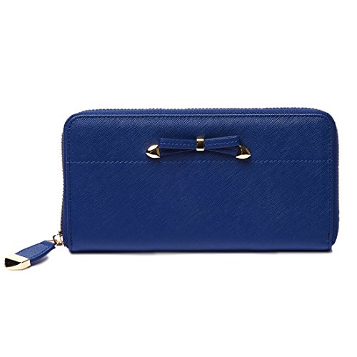Sak&Co Women's Patent Leather Ribbon Zip Wallets Purse Small Clutch with Phone Holder/Credit Cards Slot/Cash Pocket- Fit iPhone 6 Plus/Samsung Note 5 (blue)
