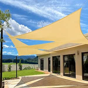 Artpuch 20'x20'x20' Sun Shade Sails Canopy Triangle Sand, 185GSM Shade Sail UV Block for Patio Garden Outdoor Facility and Activities