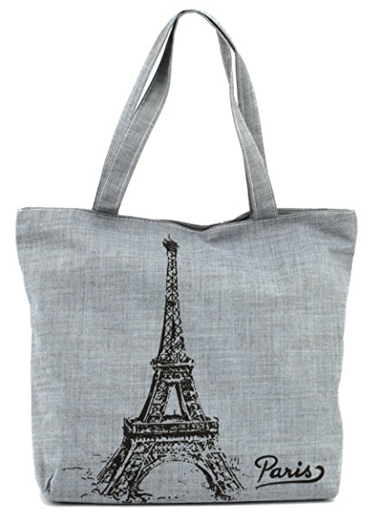 LSW Eiffel Tower Canvas Shoulder Tote Bag