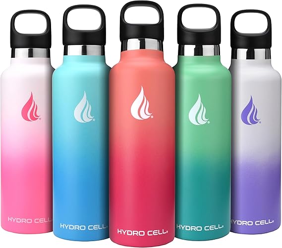 HYDRO CELL Stainless Steel Water Bottle with Straw & 2 Standard Mouth Lids (32oz 24oz 20oz 16oz) Keeps Liquids Hot or Cold w/Double Wall Vacuum Insulated Leak Proof Sport Design (Coral/Punch 24oz)