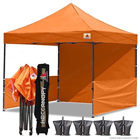 ABCCANOPY 10x10 Rhino-Series Easy Pop Up Canopy Tent Commmercial Grade with Matching Sidewalls and Roller Bag bouns 2pcs Half Wall (Orange)