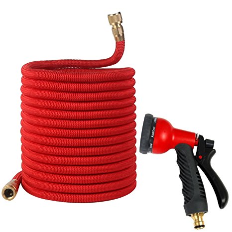 Garden Hose,25FT/50FT/75FT/100FT Expandable Replacement Garden Hose Flexible Hose Pipe with Water Spray Gun with Solid Brass Fittings & 8-pattern Spray Nozzle