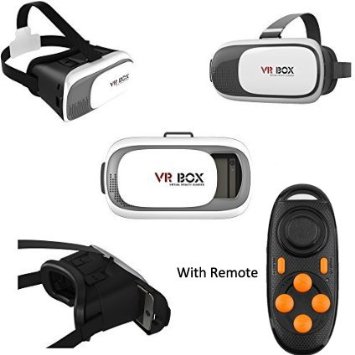 (NEWEST Version With Remote)3D VR Virtual Reality Glasses Headset with NFC tag for 3.5-6.0 Inch all brands of Mobiles Smartphones or notes, for 3D Video,Movies & Games