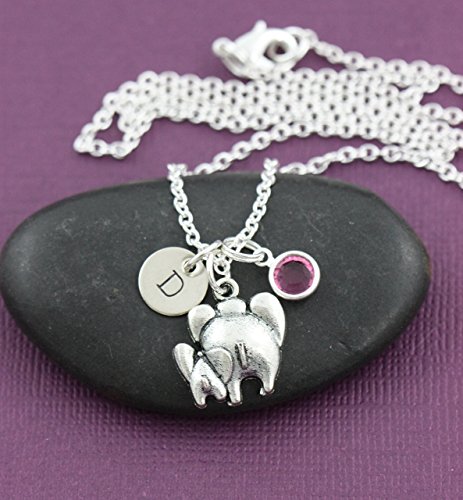 Mommy Baby Elephant Necklace – DII - Mom Daughter Child Gift – Christmas Present - 3/8 Inch 9MM Disc – Customize Initial – Custom Birthstone Color – Fast 1 Day Shipping