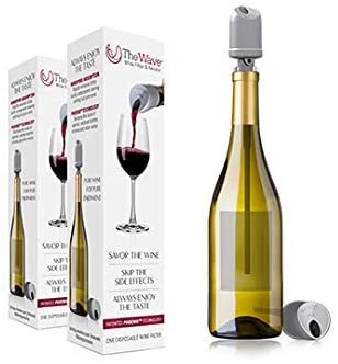 The Wave Wine Filter & Aerator by PureWine | No More Wine Headaches | Removes Sulfites AND Histamines | By-The-Bottle (2-pack)