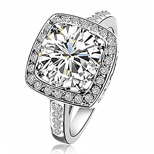AMiERY Women's 18K Rose Gold Princess Cut Anniversary Ring Cubic Zirconia Wedding Engagement Topaz Rings
