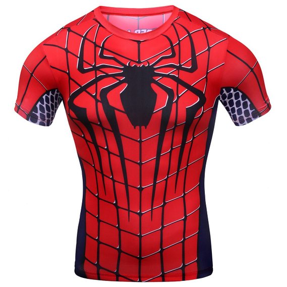 Red Plume Mens Compression Sports Fitness Shirt Armor  Men Spider-man T-shirt