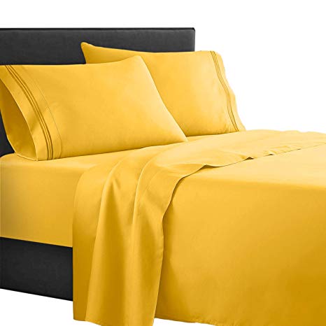 Clara Clark ® Supreme 1500 Collection 4pc Bed Sheet Set - King Size, Yellow