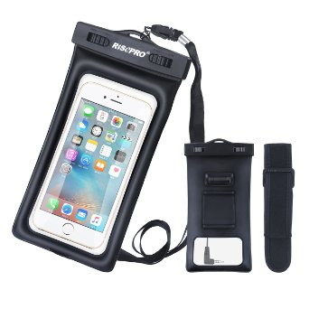 Waterproof Case, RISEPRO® Floatable Unterwater Pouch Dry Bag With Armband & Audio Jack for iPhone 6, 6 plus, 6s, 6s plus, 5, 5s, Samsung Galaxy s6 HTC Screen Touchable IPX8 100FT FB1710-BK