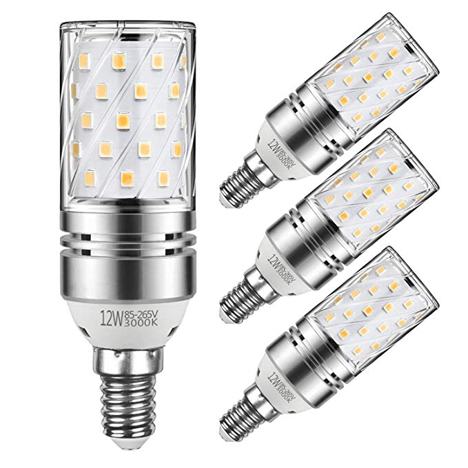 Yiizon E14 LED Corn Bulbs 12W, Candelabra LED Light Bulbs, 3000K Warm White, 1200LM, 100W Incandescent Equivalent, Edison Screw LED Light Bulbs Non-dimmable,4-Pack (Warm White E14)