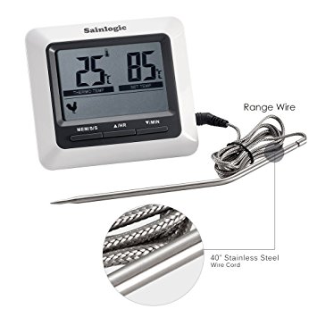 Sainlogic Instant Read Digital Food Thermometer with Built-in Timer and LCD Display