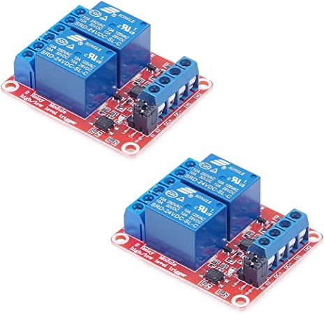 HiLetgo 2pcs DC 24V 2 Channel Relay Module with Isolated Optocoupler High and Low Level H/L Level Trigger Module Triggered by DC 24V