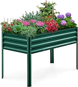 KING BIRD Large Raised Garden Bed with Legs Galvanized Elevated Planter Box 48×24×30 in for Backyard, Patio, Balcony, 400lb Capacity, Green