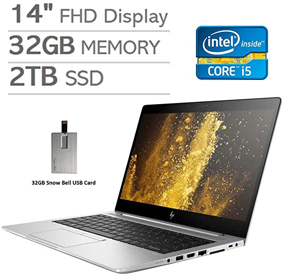 2020 HP EliteBook 840 G6 14" FHD Laptop Computer, Intel Core i5-8265U, 32GB RAM, 2TB SSD, Intel UHD Graphics 620, Backlit Keyboard, HD Webcam, HDMI, Windows 10 Pro, Silver, 32GB Snow Bell USB Card