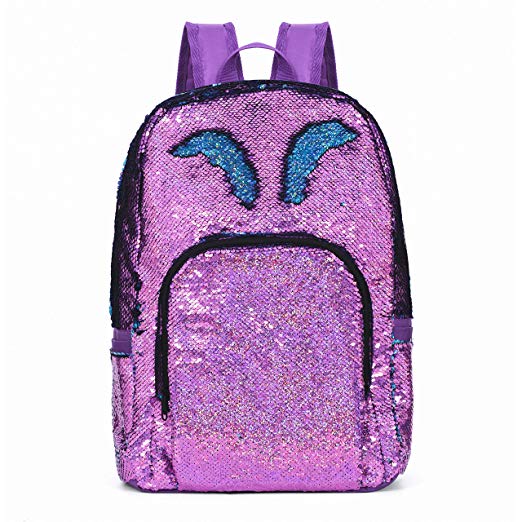 SIWA MARY Reversible Sequins School Backpack for Girls Students Magic Glitter Mermaid Lightweight Travel Backpack