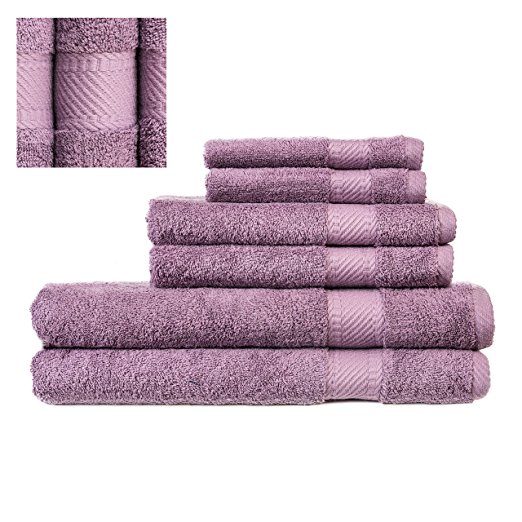 Luxury 100% Cotton Turkish Towel Set 6 Piece ,2 Bath Towels, 2 Hand Towels and 2 Washcloths, Machine Washable, Hotel Quality, Super Soft and Highly Absorbent by IXIRHOME (DARK VIOLET)