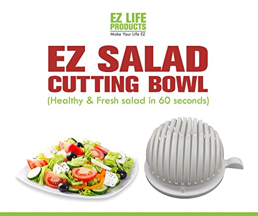 The Original EZ SALAD CUTTING BOWL | Strain Slice and Serve | Salad Ready in 60 Seconds | New 2017 | salad bowl | salad chopper | cutting board | home kitchen | by EZ LIFE PRODUCTS
