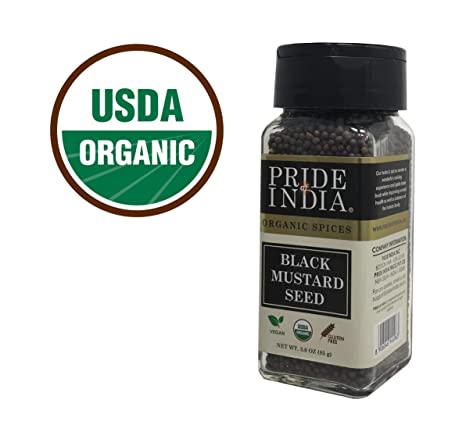 Pride Of India - Organic Black Mustard Seed Whole -3 oz(85 gm) Dual Sifter Jar Certified Pure Indian Vegan Spice, Best for Pickling, Chutney- BUY 1 GET 1 FREE (MIX AND MATCH-PROMO APPLIES AT CHECKOUT)