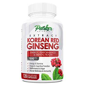 Korean Red Ginseng Extract 1300mg Energy Performance 120 Caps. Supports Stamina, Focus, Problem Solving, Vigor, Overall Wellness, Immunity. with Ginger Root, Black Pepper, Made in USA
