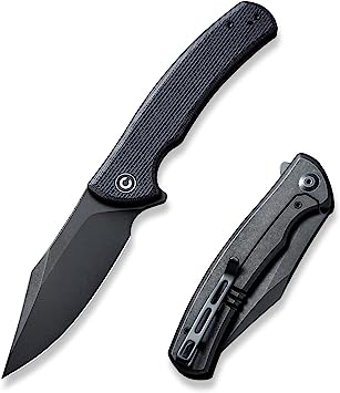 CIVIVI Sinisys Pocket Knife for EDC, Lightweight Utility Folding Knife 3.7-in 14C28N Blade, Black Micarta Coarse G10 and Stainless Steel Handle, Multi-Function Knife C20039-1