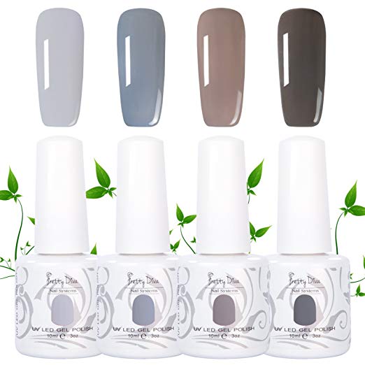 PrettyDiva Gel Nail Polish Set - 0.34OZ X4Colors Senior Gray Series, Soak Off UV LED Gel Polish Kit