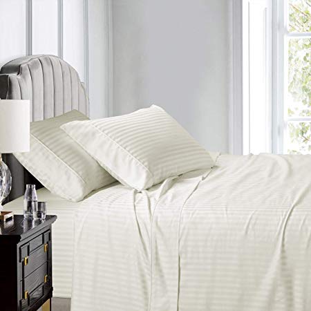 Royal Hotel Stripe Sheets - Top Split-King: Adjustable King Bed Sheets - 4PC Bed Sheet Set - 100% Cotton - 600 Thread Count - Deep Pocket, Top Split King, Ivory