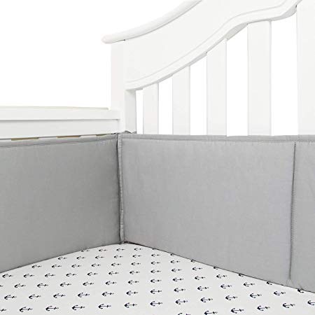 TILLYOU Cotton Collection Breathable Crib Bumper Pads for Standard Cribs Machine Washable Padded Crib Liner Set for Baby Boys Girls Safe Bumper Guards Crib Rail Padding, 4 Piece, Charcoal Gray