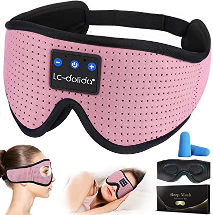 LC-dolida Bluetooth Sleeping Headphones Noise Cancelling Sleep Headphones Breathable 3D Sleep Mask w/Auto Off Timer Voice Control Wireless Music Eye Mask for Side Sleepers Travelers Nappers (Pink)