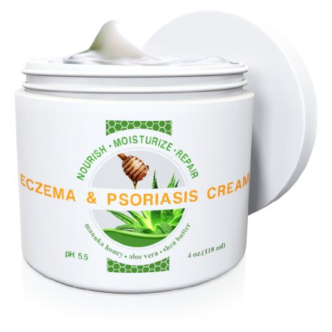 Wild Naturals Eczema and Psoriasis Cream with Manuka Honey  Aloe Vera  Shea Butter  Coconut Oil  Hemp Seed Oil 4 oz