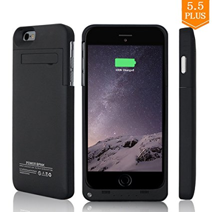 YHhao 5000mAh Charger Case for 5.5' iPhone 6 Plus /6S Plus, Portable Battery Bank with Stand, Slim Fit Slider Design Full Body Protection (Please use your original lightening for charging) (Black1)
