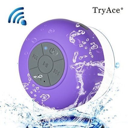 TryAce®Wireless Bluetooth Waterproof Shower Speaker Bluetooth 3.0 Car Handsfree Speakerphone built in Mic Control Buttons and Dedicated Suction Cup for Showers, Bathroom, Pool, Boat, Car, Beach, & Outdoor Use(Purple)