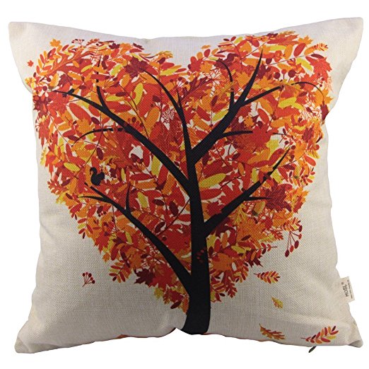 HOSL Orange Heart Shape Tree Cotton Linen Square Decorative Throw Pillow Case Cushion Cover 17.3*17.3 Inch (44CM*44CM)