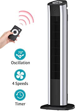 OPOLAR 42 Inch Tower Fan with Remote Control,Auto Oscillating Floor Fan for Air Circulation,2 Natural Winds & 4 Speeds & Timer,Strong Airflow,Quiet Operation,Easy to Move,Ideal for Home Bedroom Use