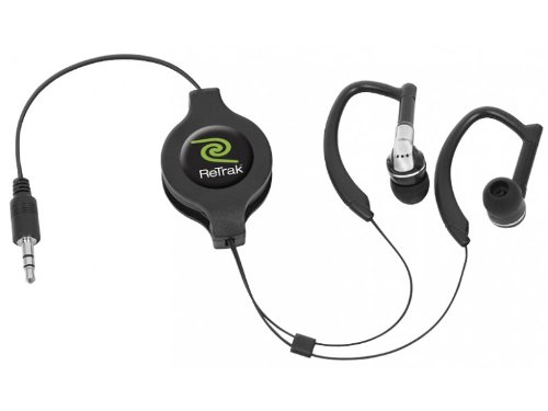 ReTrak Retractable Ear-Wrap Sports Earphones, Black (ETAUDIOWRP)