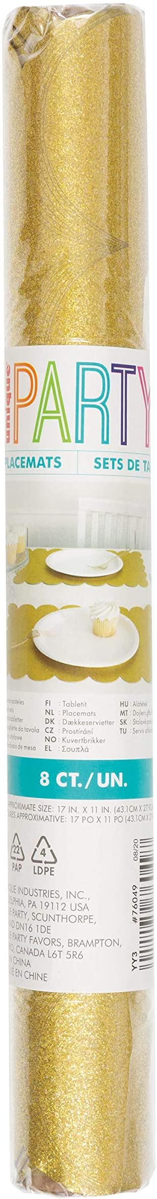 Plastic Glitter Gold Scalloped Placemats (8 Pcs) -1 Pack