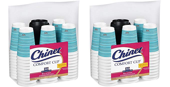 Chinet Comfort Cup 16-Ounce Cups, 50-Count Cups & Lids (Assorted Colors) (2 Pack (50 Count))
