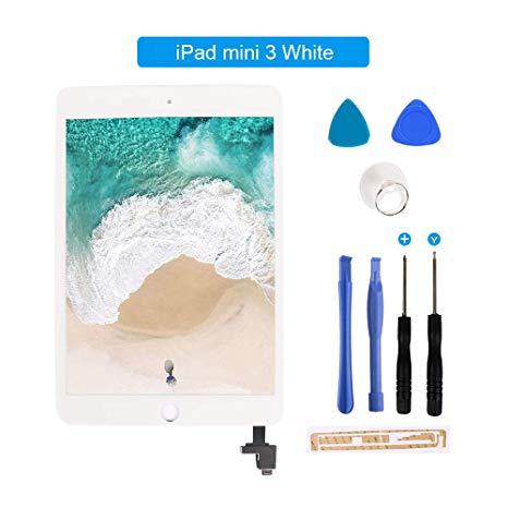 for iPad Mini 3 Touch Screen Digitizer/Front Glass Replacement with IC Chip & Tool Kit-White 7.9 Inch