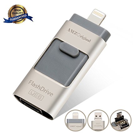USB Lightening Flash Drive, AMZ Original 3 IN 1 Pen-Drive External Memory Expansion for iPhone iPad IOS Android and PC (16 GB)