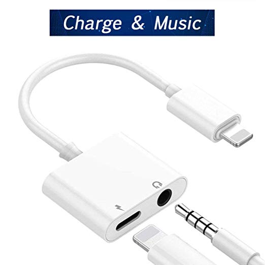 Headphone Adapter Jack for iPhone Earphone AUX Audio Splitter 3.5mm Jack Dongle Earphone Connector Compatible for iPhone 7 Plus/X/XS/XR/8/8 Plus Splitter Music and Charge Support iOS12 Accessory More
