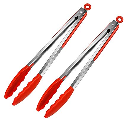 2ps 16 Inch Kitchen Tongs, WHFC Stainless Steel Locking Cooking Tongs With Silicone Tips For Barbecue, Cooking, Salad, Grilling, Frying