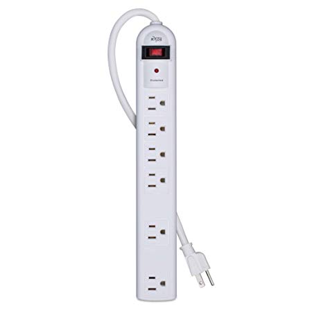 KMC 6-Outlet Surge Protector Power Strip with 6 Feet Power Cord, 1200 Joule, Overload Protection, White