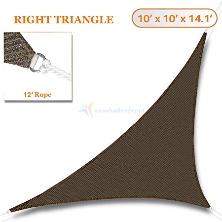 Sunshades Depot 10' x 10' x 14.1' Sun Shade Sail Right Triangle Permeable Canopy Brown Coffee Custom Commercial Standard
