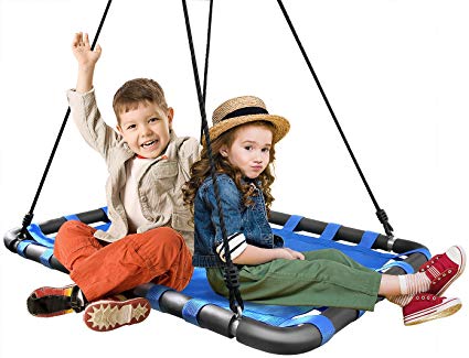 Sorbus Platform Mat Swing – Kids Indoor/Outdoor Rectangular Mat Swing – Great for Tree, Swing Set, Backyard, Playground, Playroom – Accessories Included (40 x 30 Square, Blue)