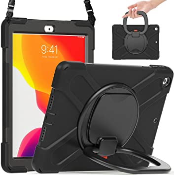 ZenRich iPad 9th/8th/7th Generation Case, iPad 10.2 Case 2021/2020/2019 with Pencil Holder Kickstand Handle Grip and Shoulder Strap zenrich Heavy Duty Shockproof Case for iPad 10.2 inch, Black