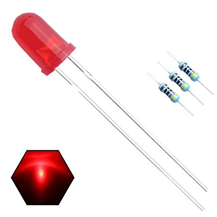 EDGELEC 100pcs 5mm Red-Red Lights LED Diodes (Red Lens) Diffused Round Top 29mm Long Feet (DC 2V)  100pcs Resistors (for DC 6-13V) Included/Bulb Lamps Light Emitting Diode