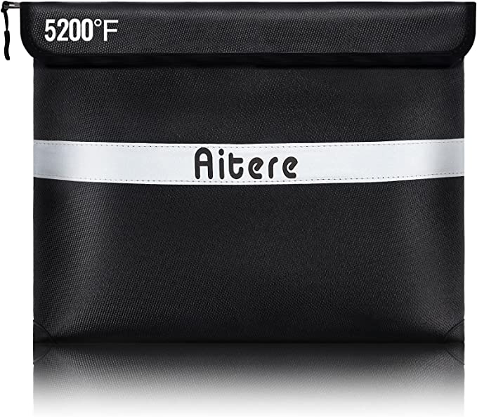 5200℉ Fireproof Document Bag with Zipper, Aitere 14.2"x11" Waterproof and Fireproof Bag, Thickened 9-layer Function Materials and Multiple Protections for Your Valuables,SGS Test(UL94 VTM-0 Certified)