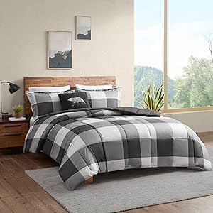 Woolrich Comforter Set, Cabin Lodge, Warm Cover for Colder Season, Modern Cottage-Inspired Down Alternative Ultra Soft Microfiber Bedding, Matching Sham, Plaid Grey/Black Twin 3 Piece